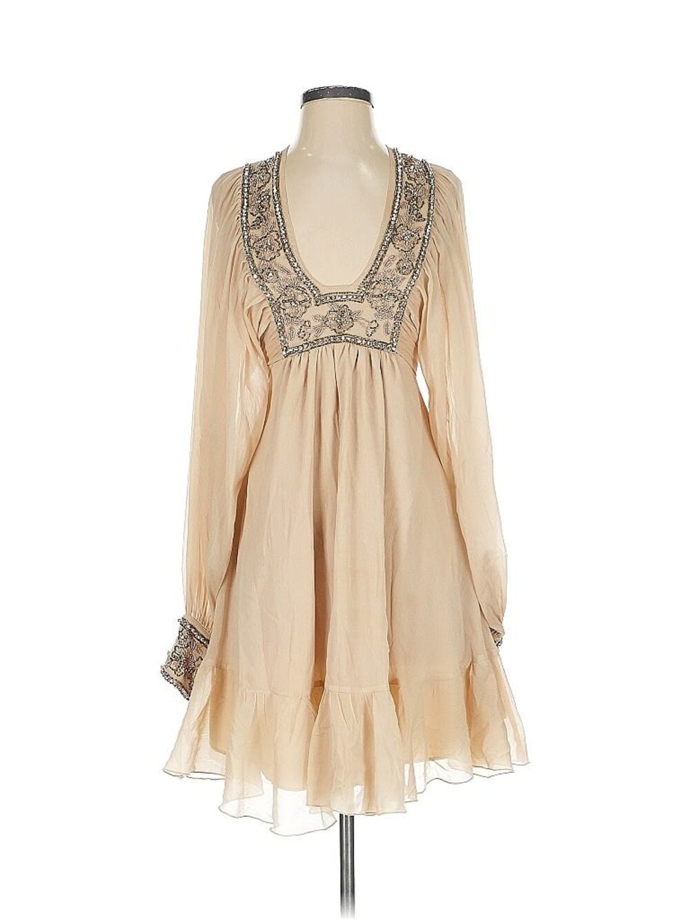 ASOS Maternity Beige Embellished Beaded Boho Chiffon Empire Waist Dress US 4